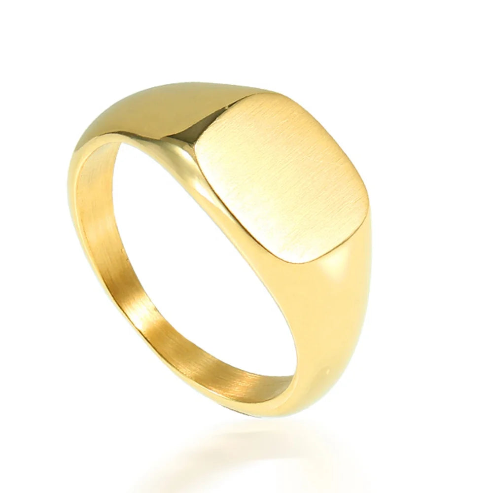 Wholesale Trendy Unisex Solid Gold Plated Stainless Steel Signet Ring Band Chunky Finger Ring for Men Women