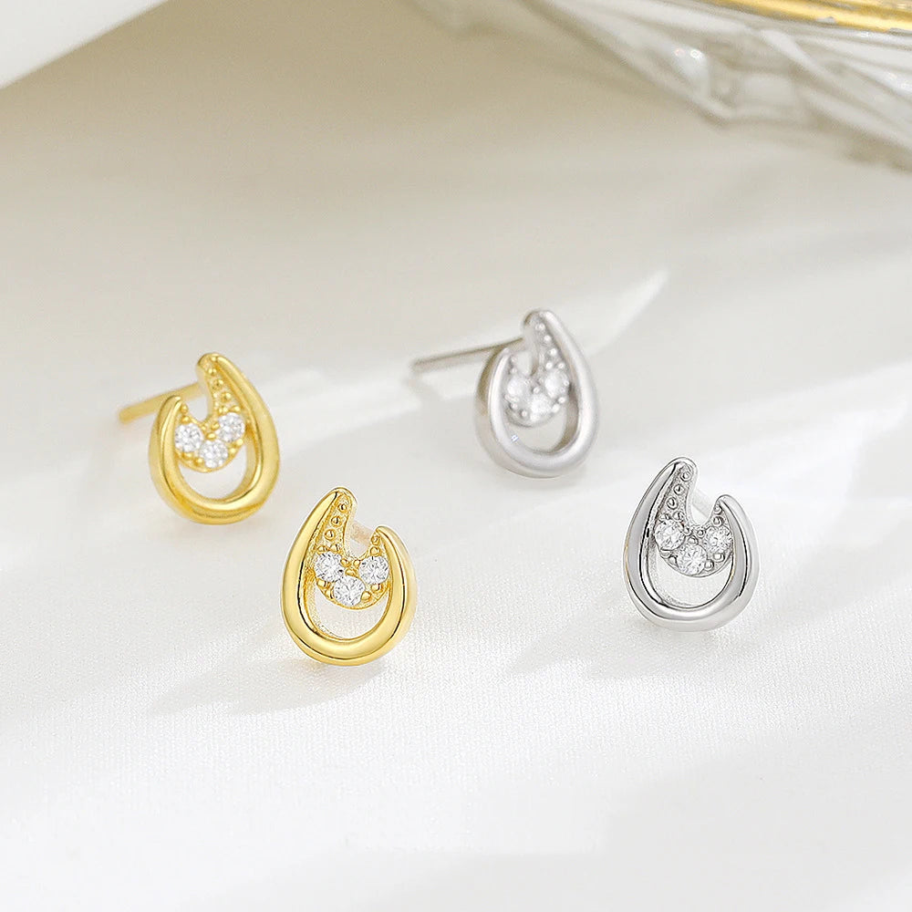 Personality 925 Sterling Silver 18K Gold CZ Diamond Water Drop Shaped Stud Earrings for Women Girls