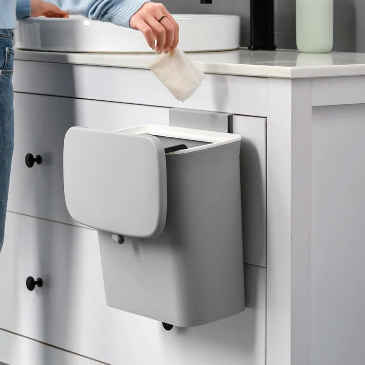 Kitchen Trash Can with Lid Hanging Waste Bin Plastic Bin for Wall Mounting Waterproof Compost Bin for Kitchen Motorhome Cupboard