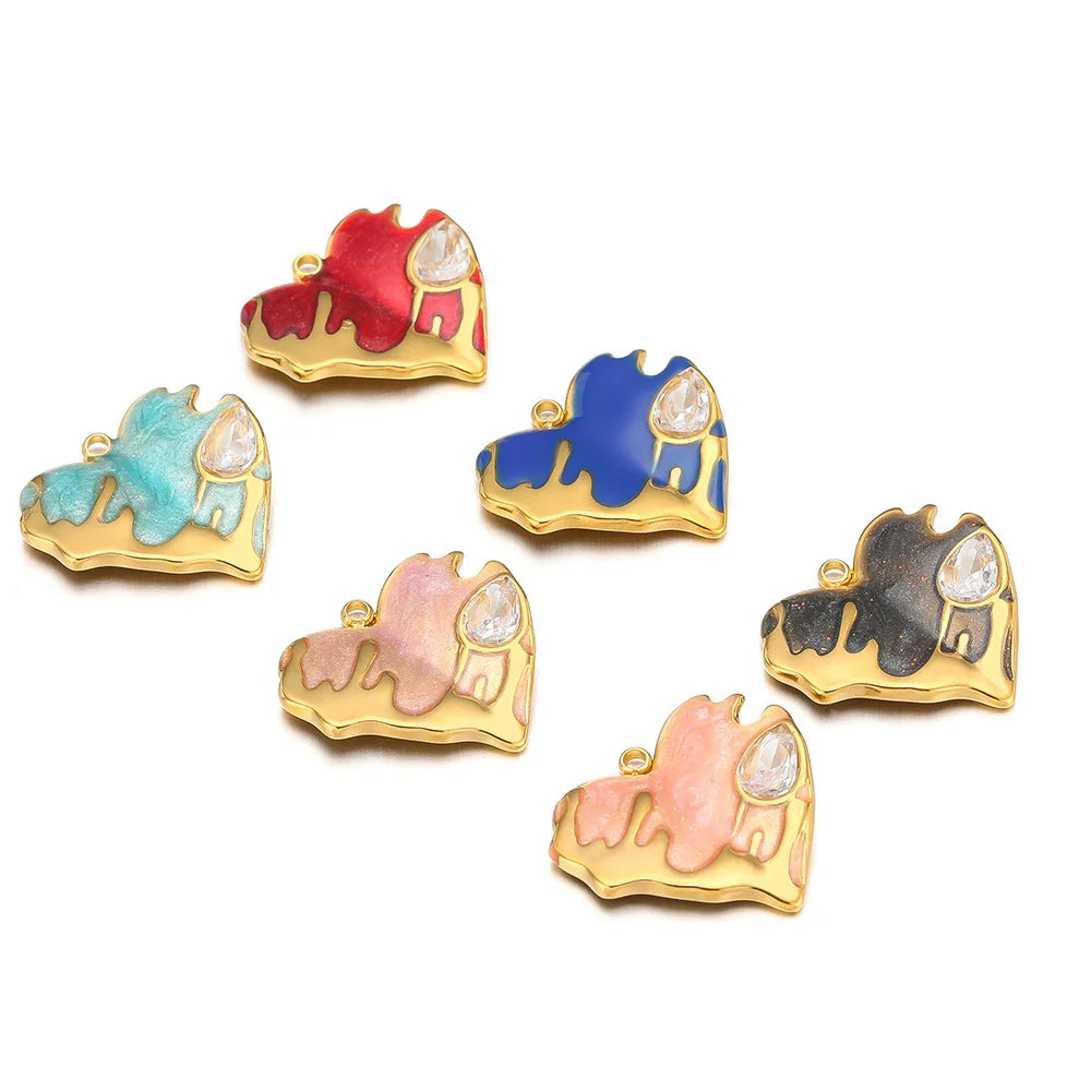 Irregular Jewelry Component Diy Stainless Steel Necklace New Arrival Gold Plated Zircon Heart Pendant Accessories
