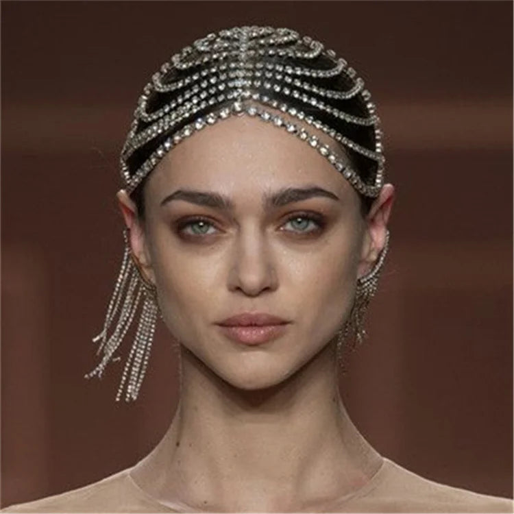 Fashion Women Girls Exotic Cleopatra Crystal Beaded Belly Dance Head Hat Hair Accessory Headpiece for Party Wedding Showing