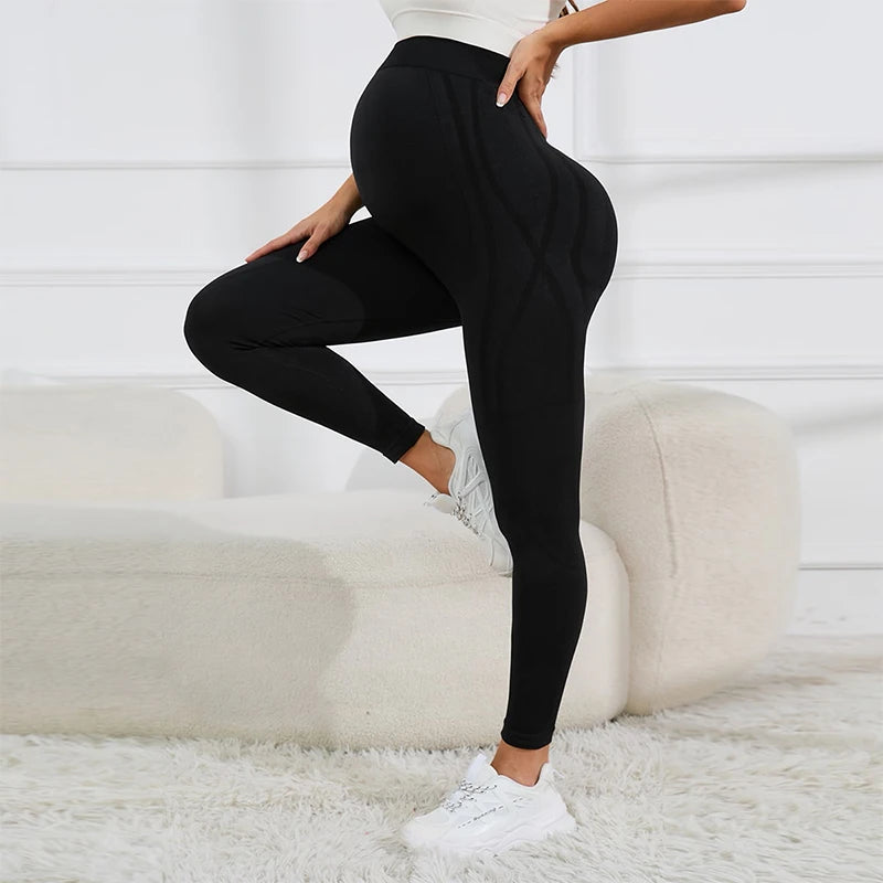 FLW Women's High Waist Soft Yoga Leggings Casual Custom Maternity Pants with Stretch Feature Solid Pattern
