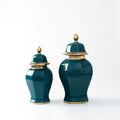 China Contemporary Art Deco Luxury Vase Gold Rim Dark Green Porcelain Temple Jar Tabletop Vase with Eight Edges