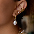 G4054 Wholesale Elegant 18K Gold Plated Stainless Steel Pearl Hoop Stud Earrings Ear Cuff for Women Fashion Jewelry Earrings