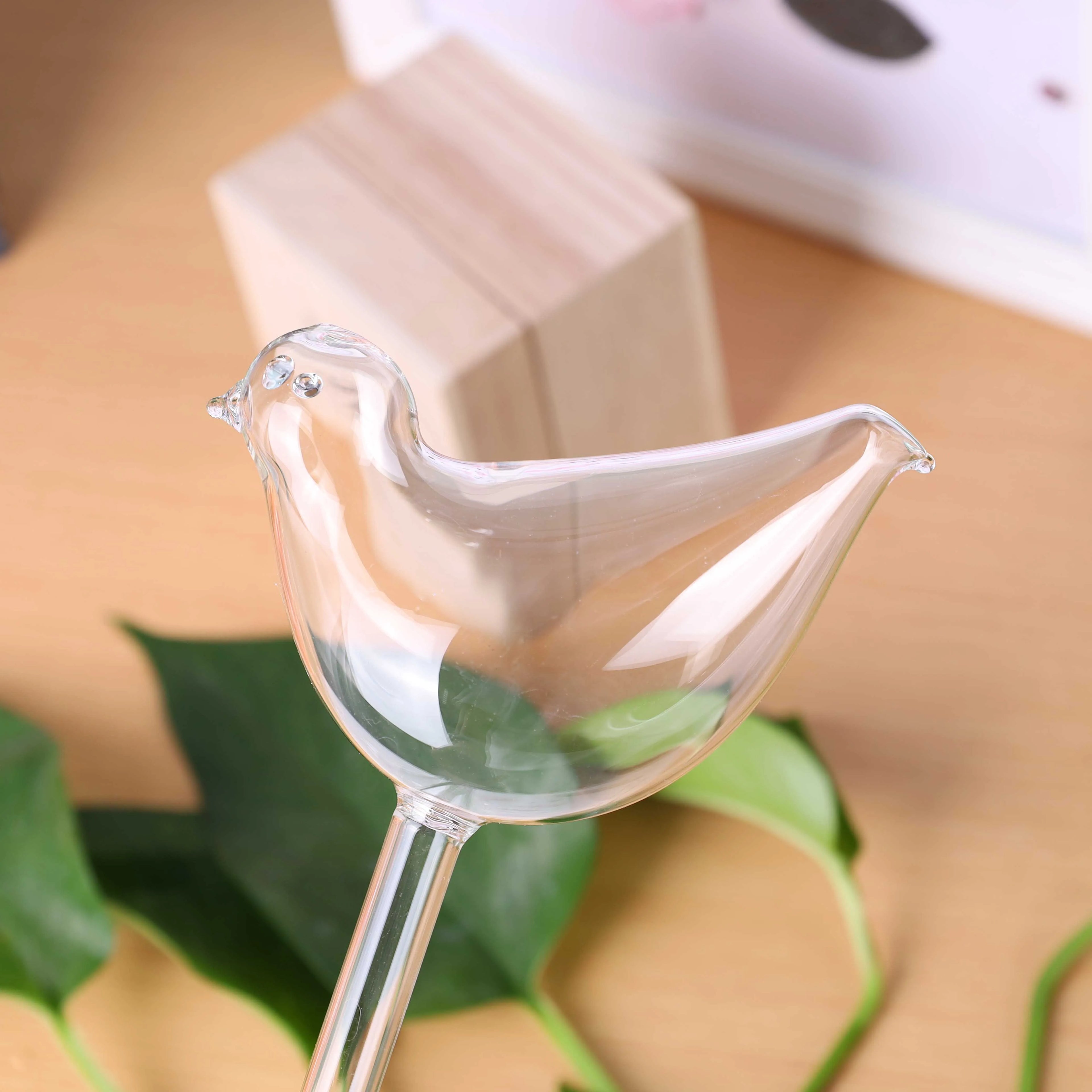 Bird Shape Glass Clear Hand Blown Self Watering Device Flower Plant Waterer for Water-saving Irrigation