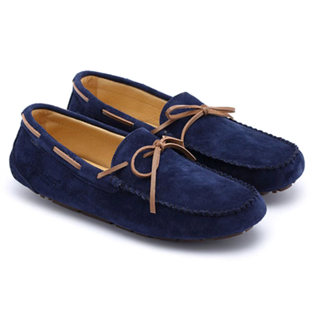 2025 Stylish Top Grade Leather Men Breathable Durable Driving Loafers Slip Casual Suede Embroidered Height Increasing Evergreen