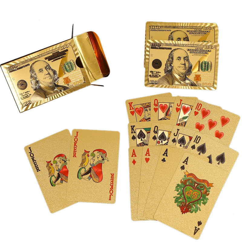 JP162 Factory Direct Supply 24K Gold Foil Dubai Playing Cards Plastic Family Entertainment and Souvenir/Gift