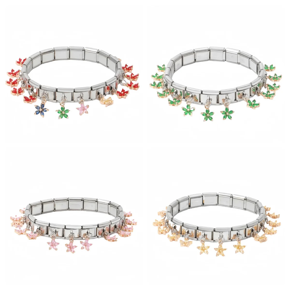 Fashion Pendant with Five Petal Flowers DIY Italian Charm Bracelet Single Section Elastic Stainless Steel 9mm Bracelets Gifts