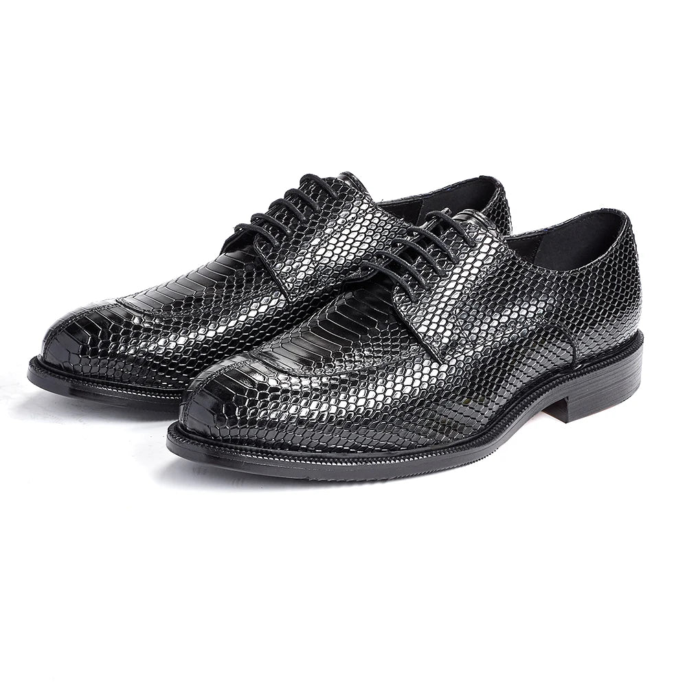 Factory Hot Selling Men's Wedding Shoes Business Formal Shoes Men's Genuine Leather Cowhide Handmade Snake Print Men's Shoes