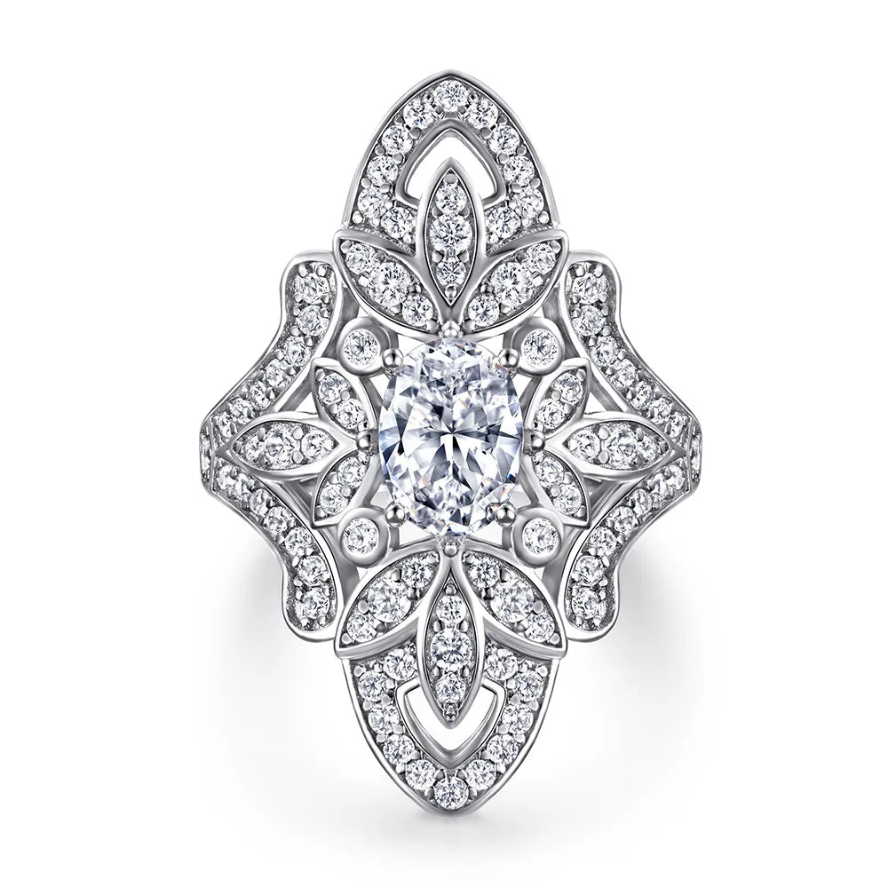 OAHLAN 1.5 Ct  Sterling Silver 925 Rings Women Flower Design Cubic Zircon Engagement Ring Wholesale