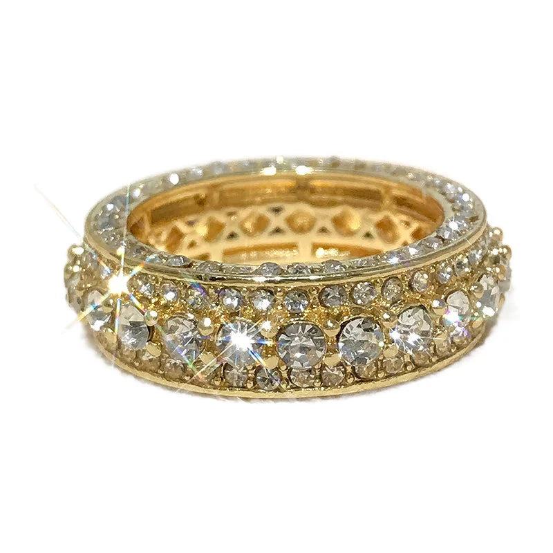 Gold Classic Alloy Gemstone Ring Round Shape Creative Temperament Hand Jewelry