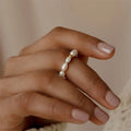 Fashion Women Jewelry 14K Real Gold Plated Stainless Steel Beaded Imitation Pearl Dainty Stacking Finger Ring for Women YF3470