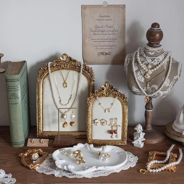 Gold Vintage Frame Jewelry Holder Necklace Earrings Display Holder Vintage Jewelry Frame Velvet Pad Jewelry Display Organizer