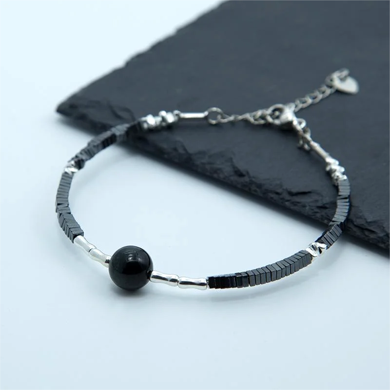 4mm Natural Black Gallstone Black Emerald Faceted Beads Bracelets Gemstone Jewelry for Women Fashion Bracelets & Bangles