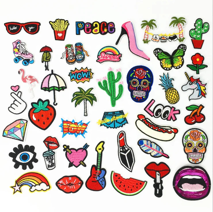 40pcs Mix Pattern Embroidered Iron on Patches Badge Bags Hat  Jeans Applique Fabric Stickers Decoration Scrapbook