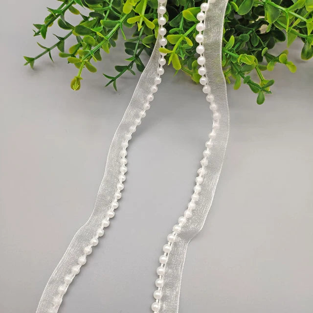 Wholesale Beautiful 1.5cm Bridal Veil Lace Trim Pearl Beaded Ribbon Home Lace Trim