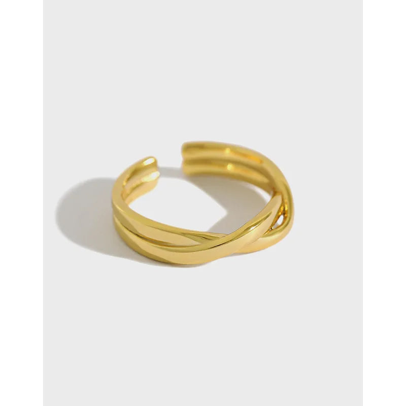 S925 Sterling Silver Adjustable Ring Woven Interweaving Twist Female Gold Ring Personality Opening Rings for Girls