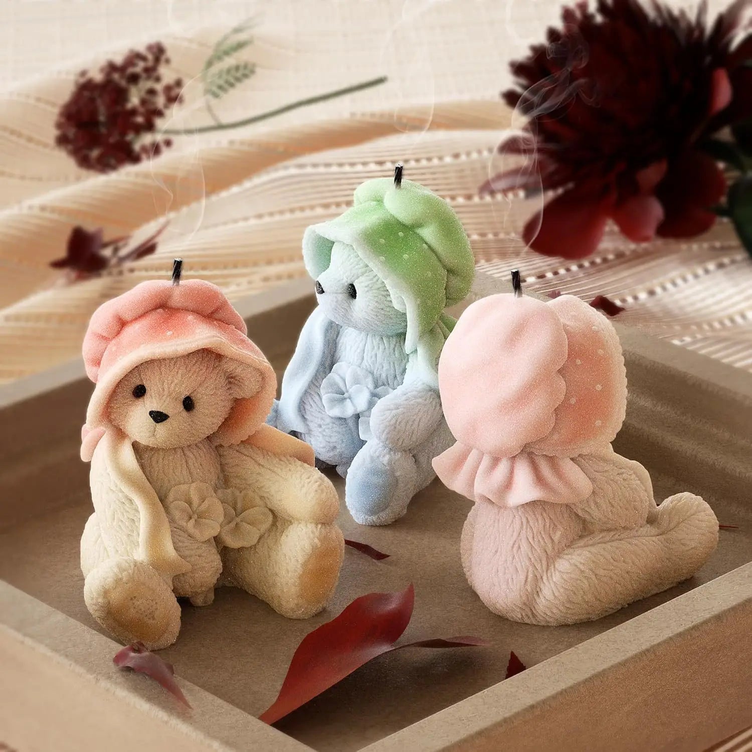 3D Take Flower Bear Silicone Mold for Gypsum Candle Wax Resin Making DIY Moldes De Silicona Para Concreto Velas Home Decoration