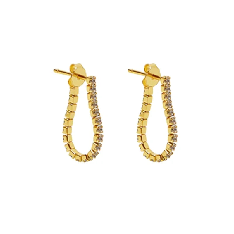 Popular Trendy Geometric 925 Sterling Silver Creative Chain Tassel Cubic Zircon Gold Plated Stud Earrings Wedding Anniversary