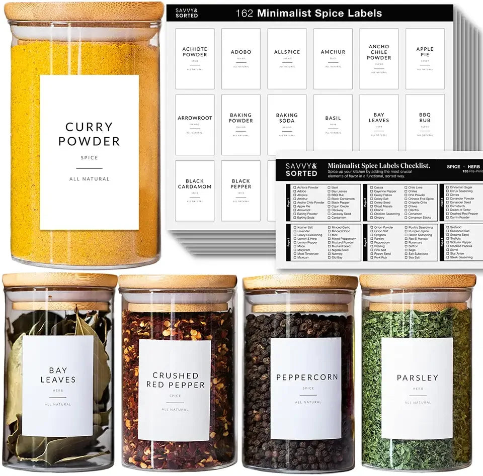Custom Preprinted Sheet Minimalist Removable Kitchen Spices Jar Name Waterproof Vinyl Pantry Sticker Label for Organization