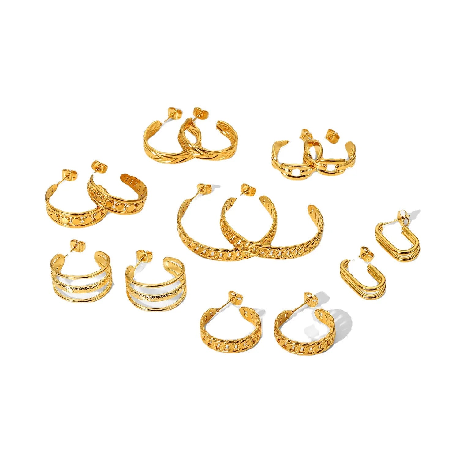 New Fashion 18K Gold Plated Stainless Steel Earrings C Shape Earrings for Women