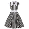 Striped Print Women Cotton Dress AT2212 Short Sleeve Swing Elegant Vintage 50s 60s Rockabilly a Line Dresses