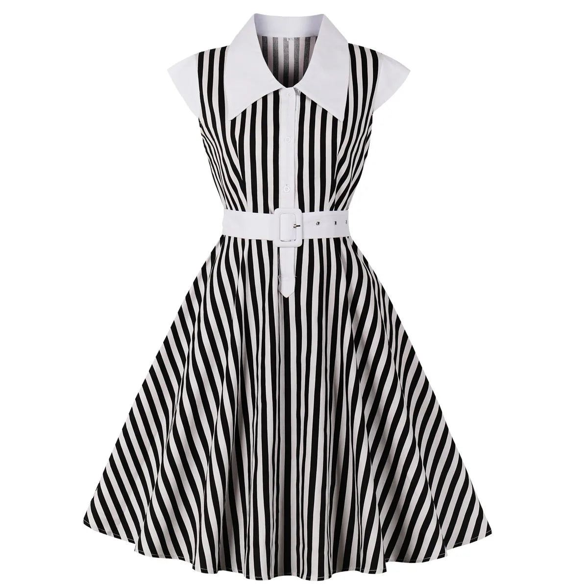 Striped Print Women Cotton Dress AT2212 Short Sleeve Swing Elegant Vintage 50s 60s Rockabilly a Line Dresses