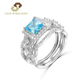 Fashion Jewelry Trendy Women's 925 Silver Princess Square Cut Gemstone Set Blue Zircon Hollow Design for Wedding Party
