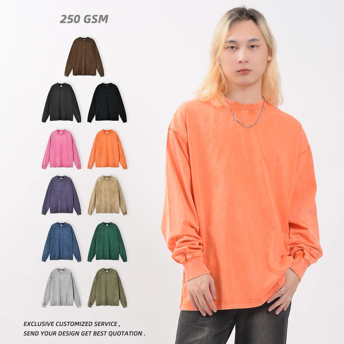Xinglan 100% Cotton 310G Blank Plain Blank Oversized Graphic Custom T-Shirt Women Men Full Long Sleeve Heavyweight T-shirt