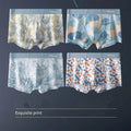 Printing Men's Breathable Seamless Modal Boxer Briefs Mid-Rise Knitted Custom Logo Waist Underwear