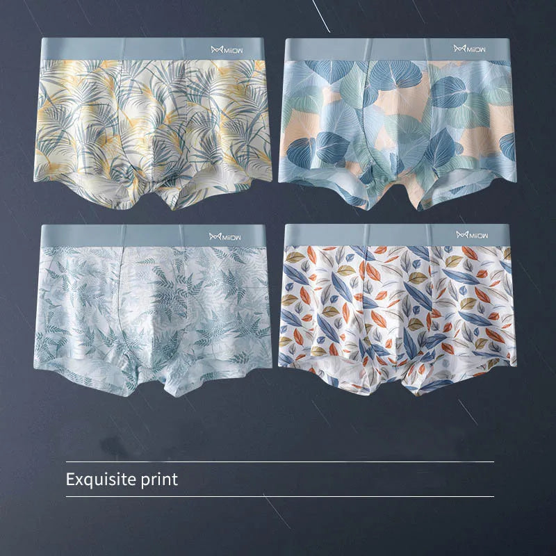 Printing Men's Breathable Seamless Modal Boxer Briefs Mid-Rise Knitted Custom Logo Waist Underwear
