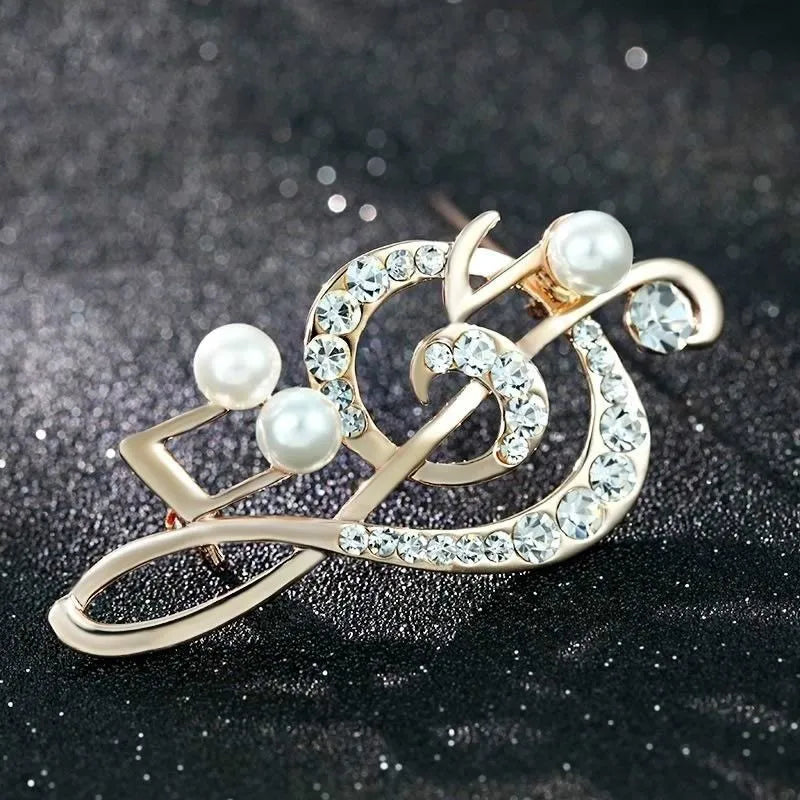 High Quality Pearl Brooch Jewelry Wedding Brooches Rhinestone Diamond Alloy Crystal Music Pearl Brooch for Women