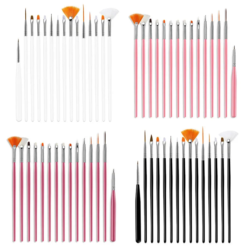 15-Piece Nail Art Brush Set Nylon Liner & Dotting Design Acrylic Flat Crystal Painting & Drawing Brush