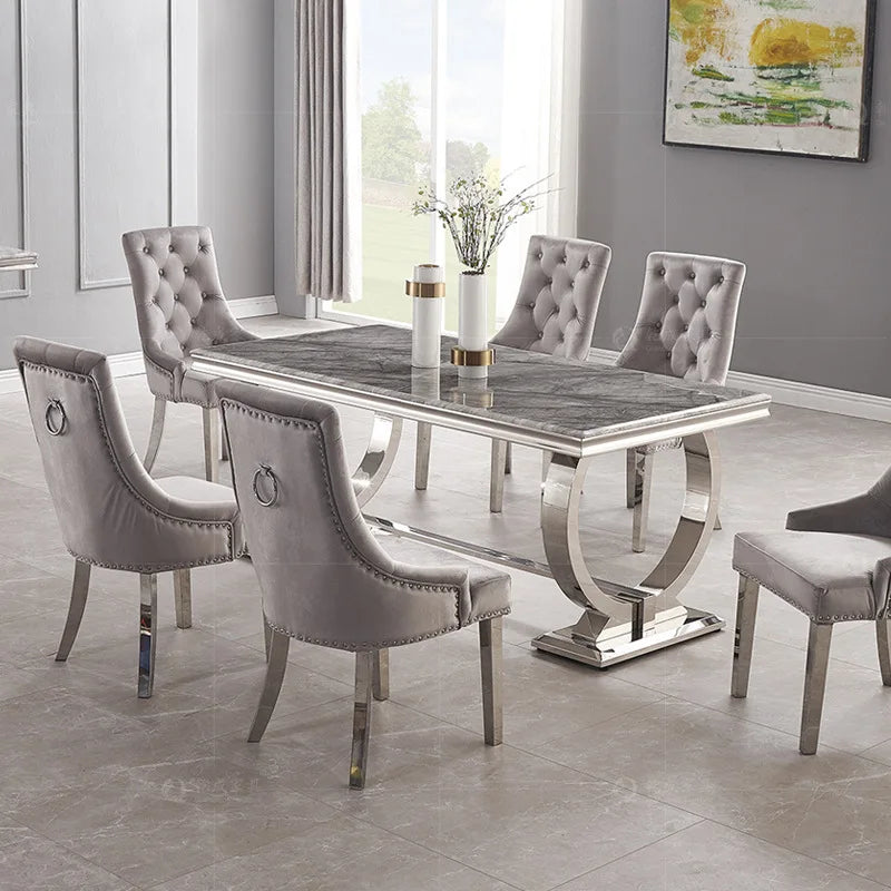 Double C Base clear White Black Rectangular and Rectangle Shape Sintered Stone Top Dining Table