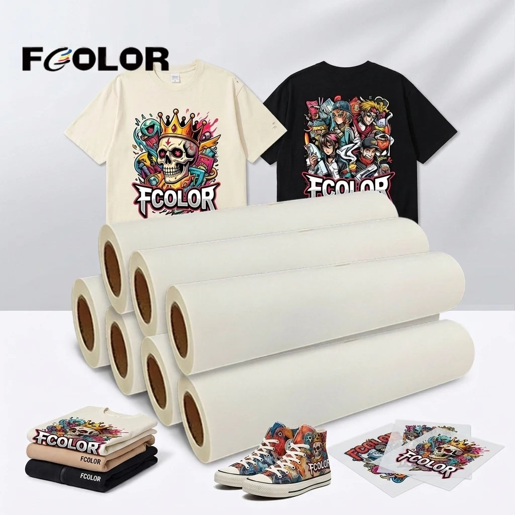 FCOLOR Double Side Printing Hot Peel 33cm 43cm 60cm Roll Dtf Pet Film for Epson Xp600 I3200 Dtf Printer
