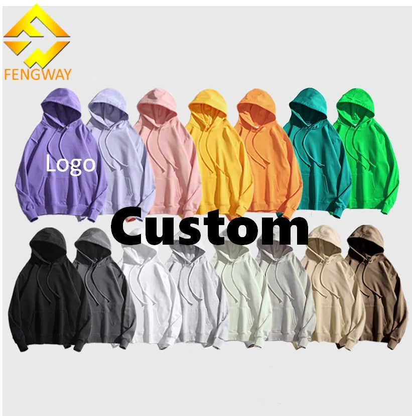 Fengway Custom Heavyweight 350g Terry Solid Autumn Loose Sweatshirt Oversized Pullover Hoodie 100% Cotton Mens Anti-Wrinkle