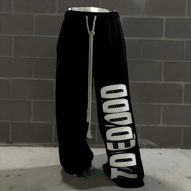 YSJY Wholesale Custom Rhinestone Screen Printing Jogger Pants Trousers Oversized Baggy Wide Leg Cotton Stacked Sweat Pants Men