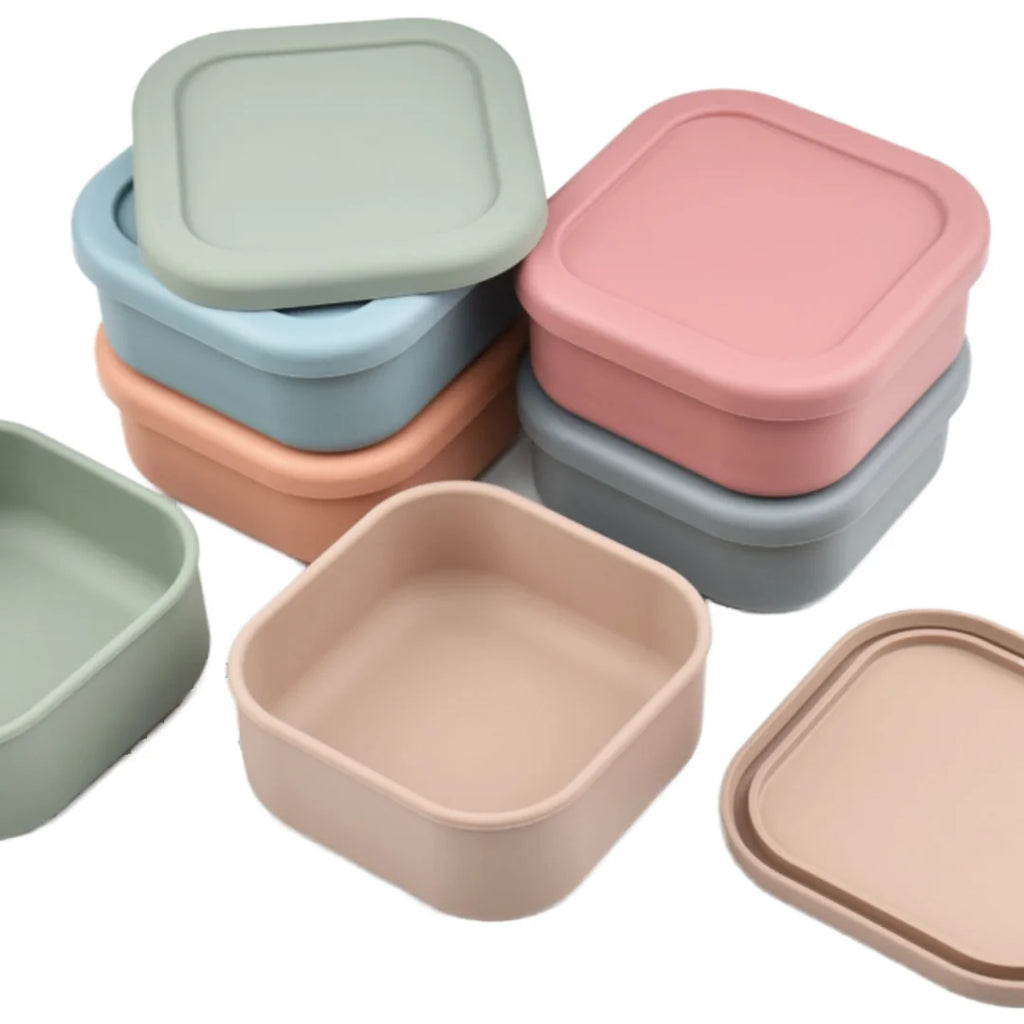 Am Azon Hot Selling Reusable Square Kid Silicone Lunch Storage Container Durable and Leakproof Silicone Bento Lunch Box With Lid
