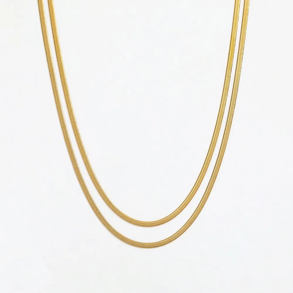Fenny Wholesale 18K PVD Plated Tarnish Free Permanent Double Layer Herringbone Sweater Chain Stainless Steel Necklace for Women