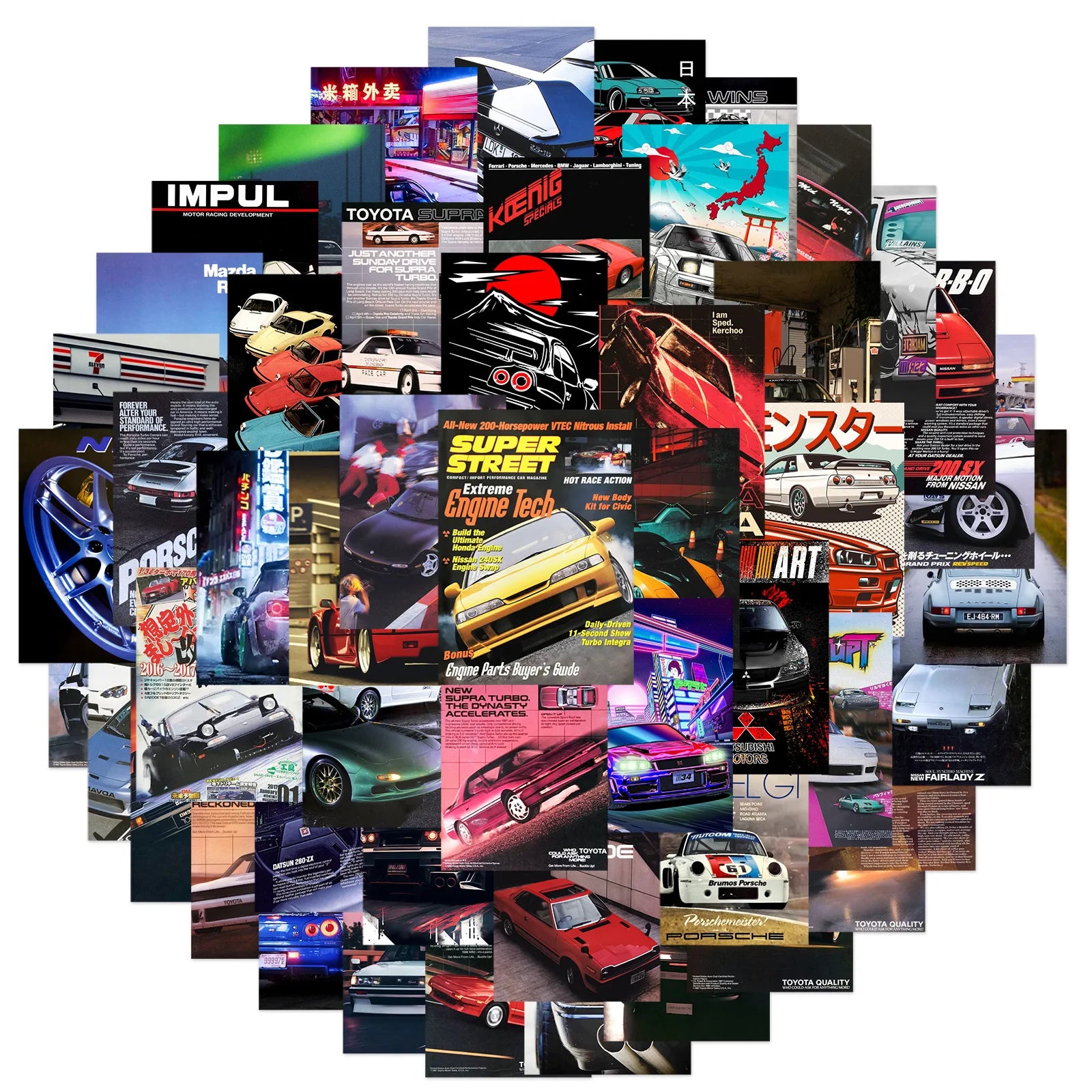 50Pcs Fashion Cool JDM Racing Poster Graffiti Stickers for Wall Car Motorcycle Vinyl Sports Car Sticker