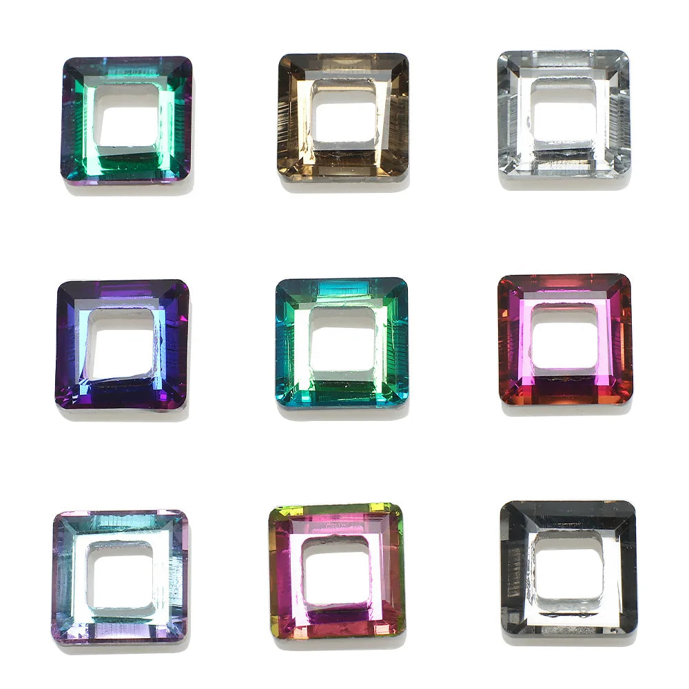 10MM 20MM Luxurious Square Frame Shape Crystal Glass Hollow Beads Pendant for Jewelry and Nail Making MegaBDM