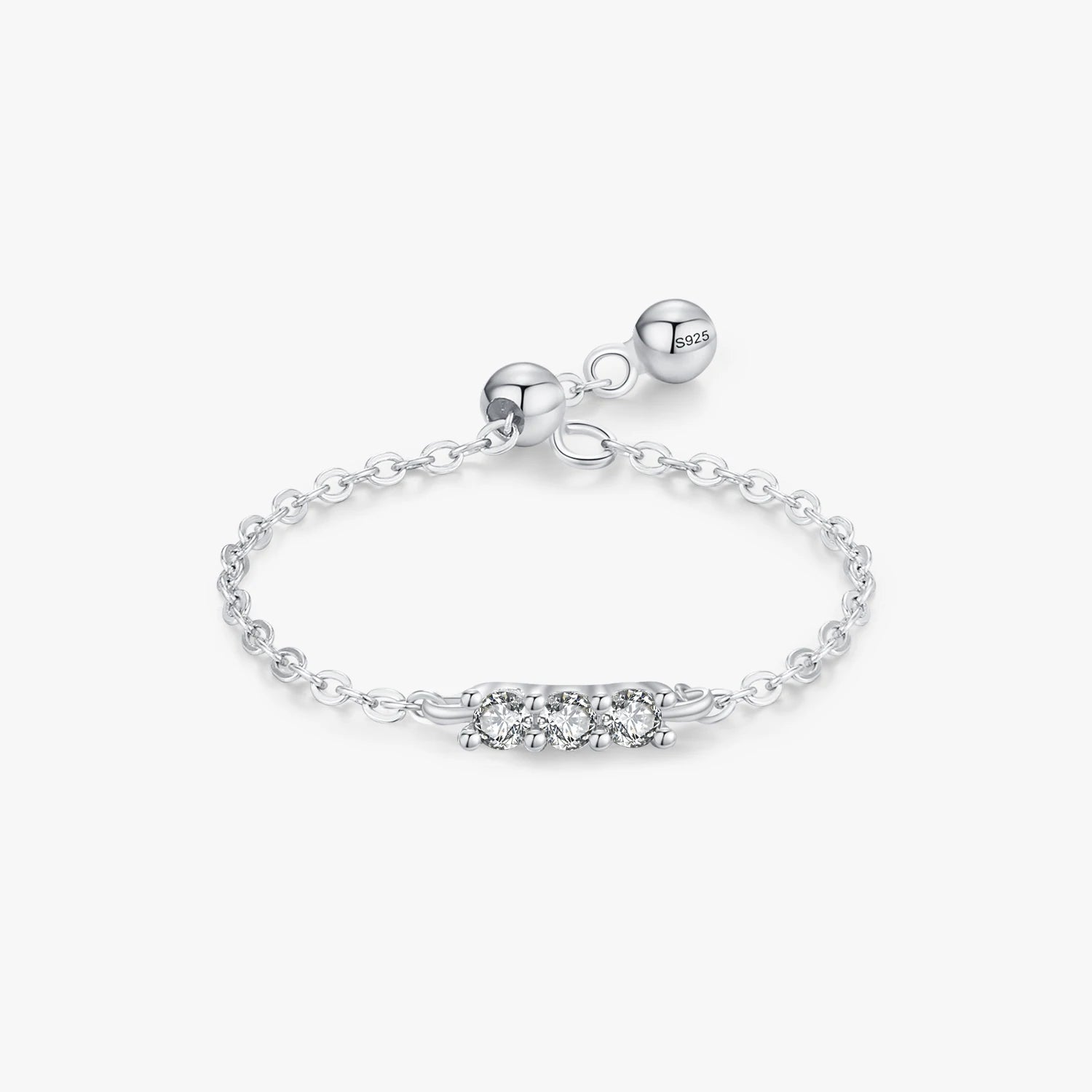 Ailmay 925 Sterling Silver Minimalist Geometric Zircon Adjustable Link Chain Rings for Women Engagement Party Fine Jewelry Gifts