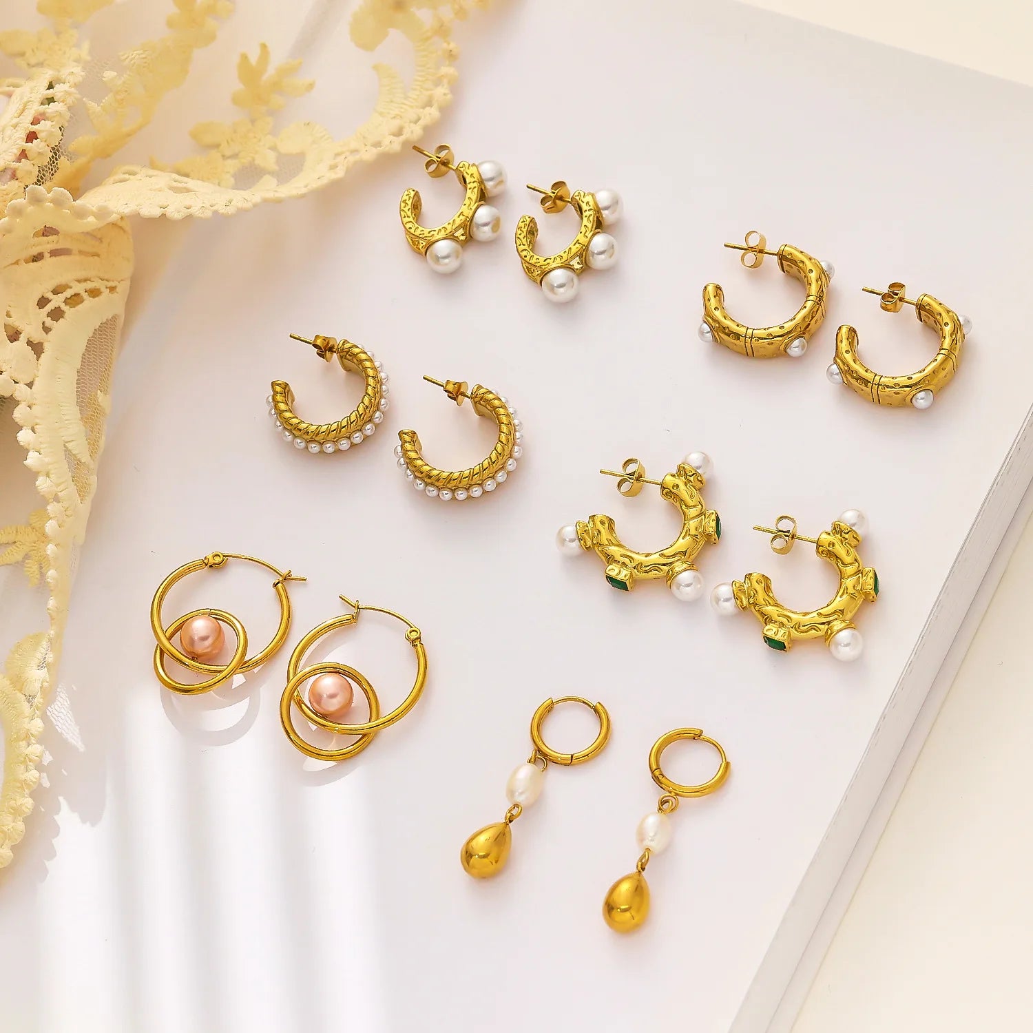 Wholesale Hoop Fashion Luxury Designer Stainless Steel Pearl Dangle Earrings Women Waterproof Jewelry Baroque Pearl Earrings