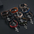 Vintage Multilayer Leather Cross Bracelet Square Wooden Beads Trendy Pendant for Couples Party Gift Christian Religious Style