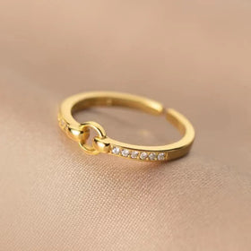 Geometric Round Diamond Women's Ring Gold Adjustable Opening Ring for Girlfriend Gift for Bestie Wholesale Gold Plated