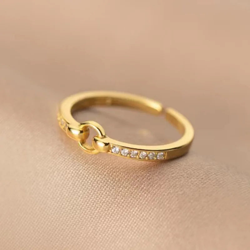 Geometric Round Diamond Women's Ring Gold Adjustable Opening Ring for Girlfriend Gift for Bestie Wholesale Gold Plated