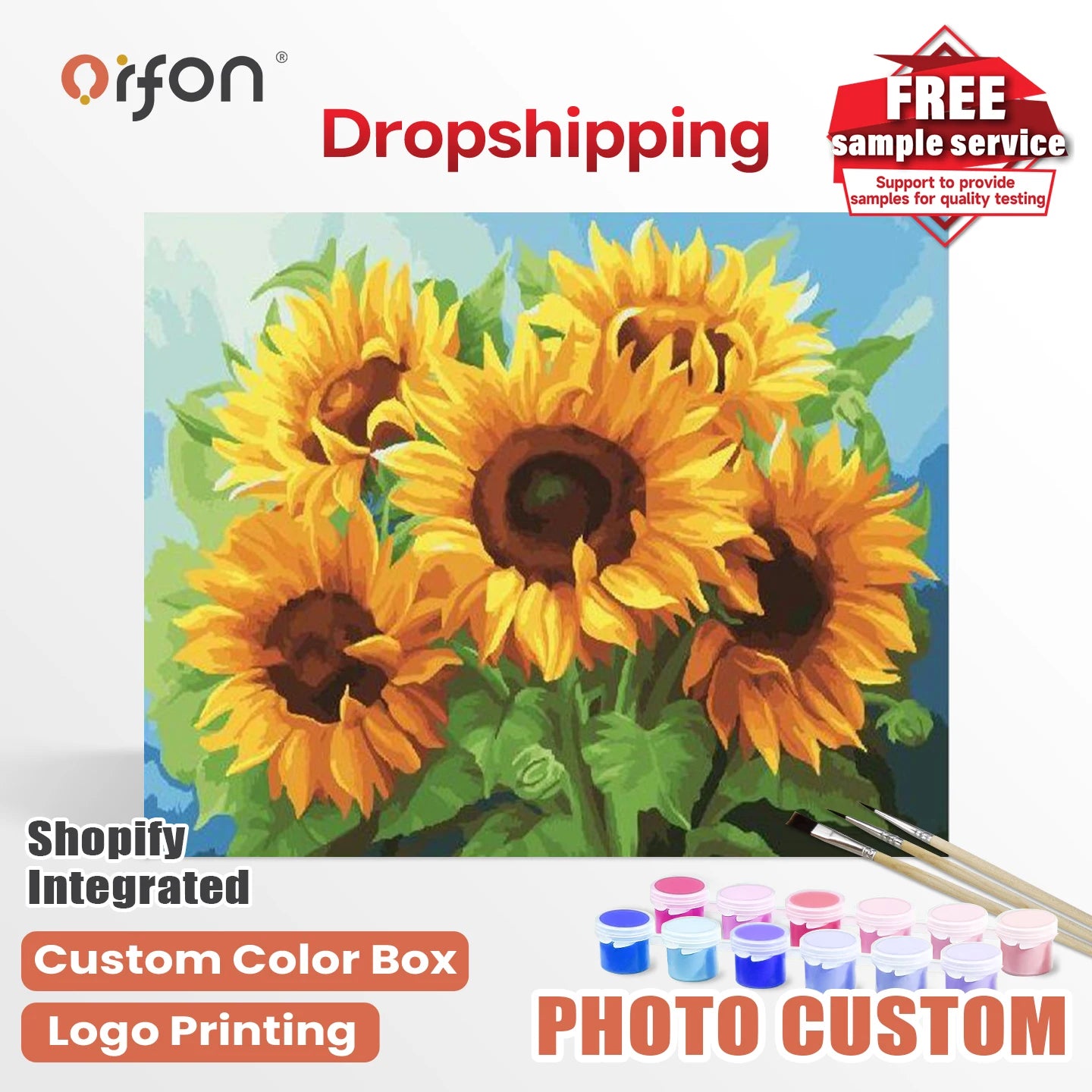 Orfon Factory Dropshipping DIY Paint by Numbers Kit - Bright Sunflower Bouquet Art Home Decor Craft Supplies Painting by Numbers