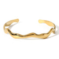 Non Tarnish Stainless Steel 18K Gold Plated Dainty Wave Design Adjustable Open Bangles for Women