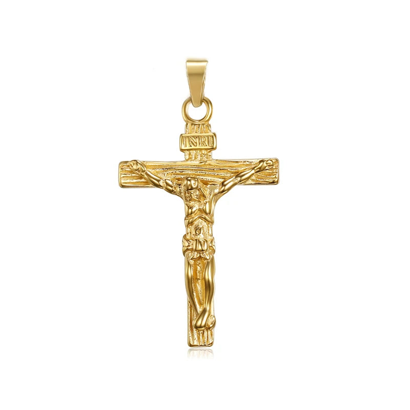 Fashion Crucifix Jewelry Charm Man 18k Gold Plated Jewelry 316L Religious Stainless Steel Jesus Cross Pendant