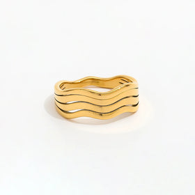 Fenny 18K Gold Plated Waterproof&Non Tarnish Fashion Versatile Wide Multi-line Curved Stainless Steel Wholesale Jewelry